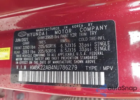 2022 Hyundai Kona Se from USA, damaged, VIN KM8K22AB4NU786279